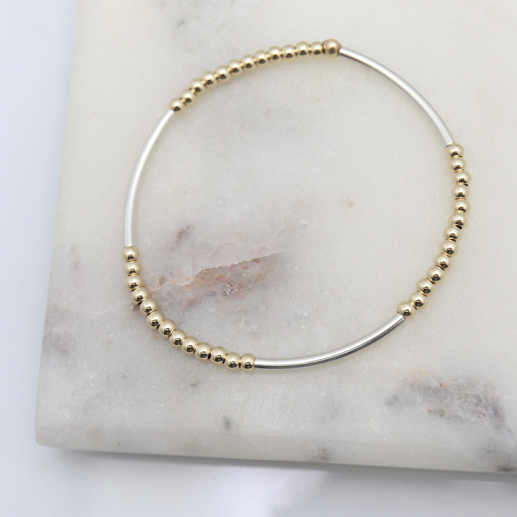 Alpine Collection:  Silver Bar Gold Beaded Bracelet