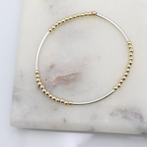 Alpine Collection:  Silver Bar Gold Beaded Bracelet