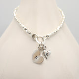 Personalized Two Different Heart Fine Silver Bracelet