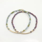 Alpine Blue Green Japanese Toho Seed Bead & Gold Bar Bracelet