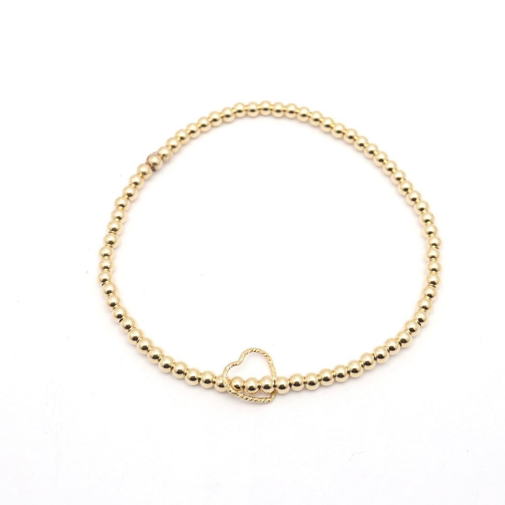 Gold Filled TWIST Open Heart Pendant Stretch Bracelet