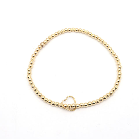 Gold Filled TWIST Open Heart Pendant Stretch Bracelet