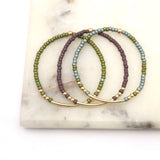 Alpine Collection: Botanical Green Japanese Toho Seed Beads & Gold Bar Stretch Bracelet