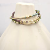 Alpine Collection: Botanical Green Japanese Toho Seed Beads & Gold Bar Stretch Bracelet