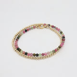 Watermelon Tourmaline & Gold Beaded Double Wrap Bracelet