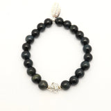 Drift Collection: Blue Black Tiger Eye & Silver Wrap Stretch Bracelet