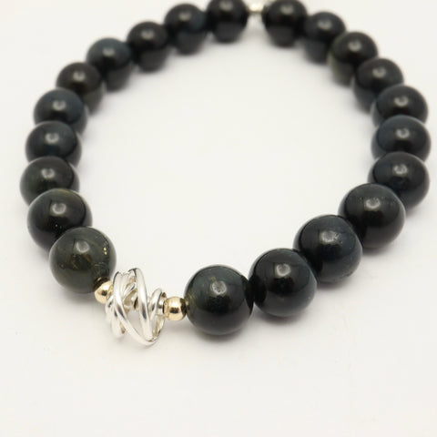 Drift Collection: Blue Black Tiger Eye & Silver Wrap Stretch Bracelet