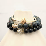Drift Collection: Blue Black Tiger Eye & Silver Wrap Stretch Bracelet