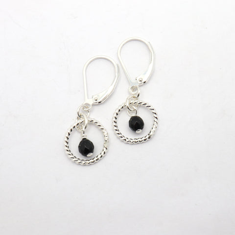 Halo Collection:  Silver Halo & Onyx Stone Earrings