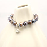 Drift Collection: Café Tiger Iron & Silver Stack Pendant Stretch Bracelet