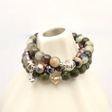 Drift Collection: Café Tiger Iron & Silver Stack Pendant Stretch Bracelet