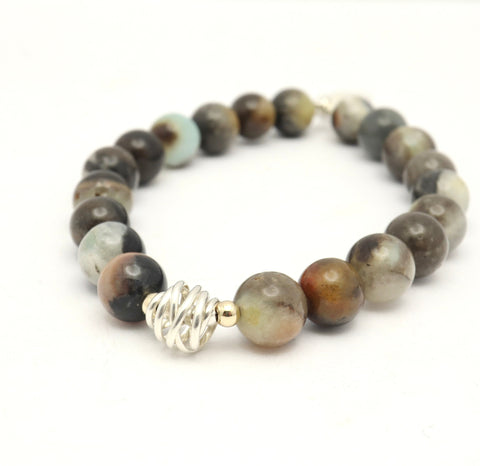 Drift Collection: Black Amazonite & Silver Wrap Stretch Bracelet