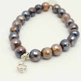 Drift Collection: Café Tiger Iron & Silver Stack Pendant Stretch Bracelet