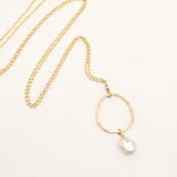 HERA Collection:  Bold Gold Ellipse Long Necklace & Keshi Pearl