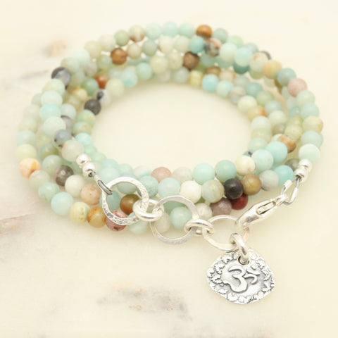 Inner Spirit:  "Om" Amazonite Beaded Necklace or Wrap Bracelet