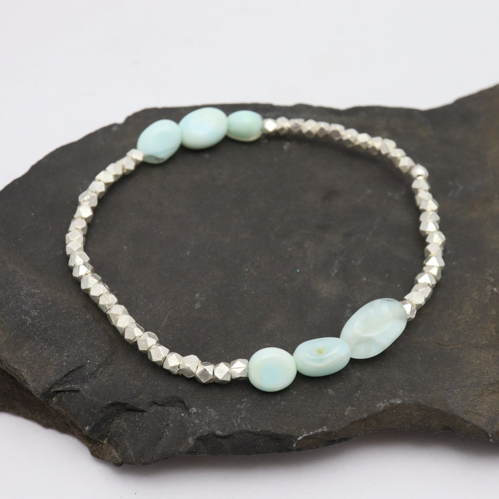 Peruvian Blue Opal & Fine Silver Stretch Bracelet
