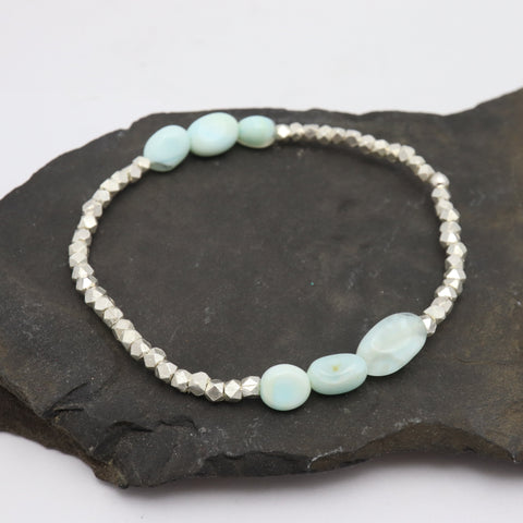 Peruvian Blue Opal & Fine Silver Stretch Bracelet