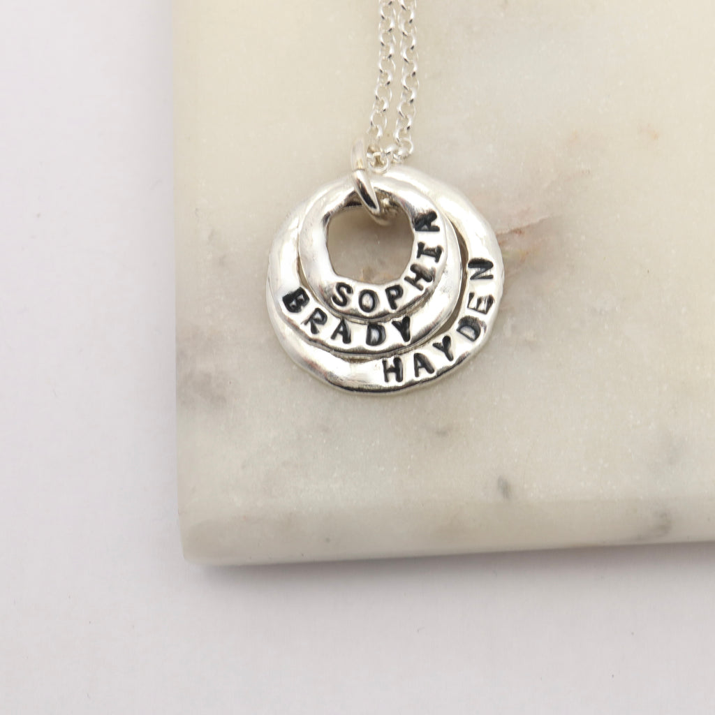 Three Silver Ring Personalized Necklace