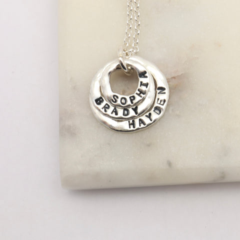 Three Silver Ring Personalized Necklace