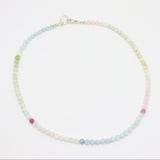 Necklace with multicolored beads on a white background