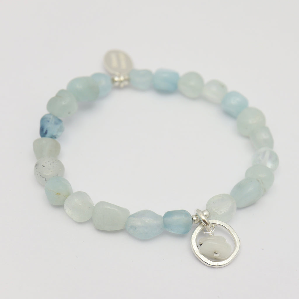 Aquamarine Nugget & Moonstone Stretch Bracelet