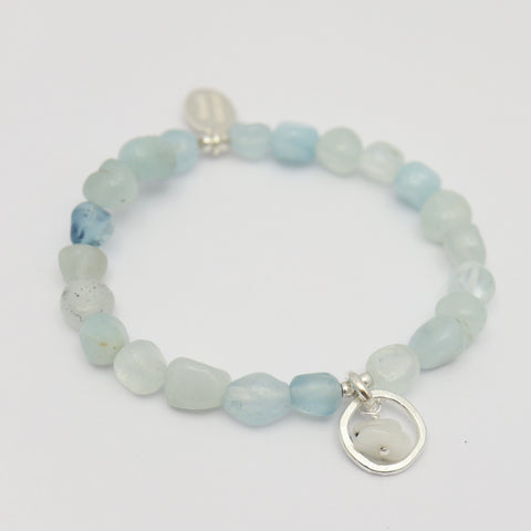 Aquamarine Nugget & Moonstone Stretch Bracelet