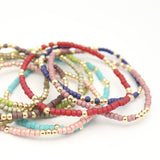 Japanese Toho Seed Bead & Gold Stretch Bracelet - Turquoise