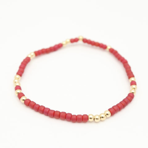 Japanese Toho Seed Bead & Gold Stretch Bracelet - Raspberry