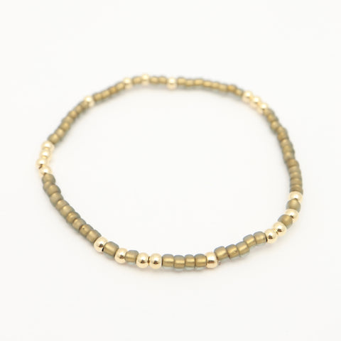 Japanese Toho Seed Bead & Gold Stretch Bracelet - Cafe