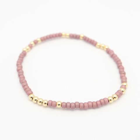 Japanese Toho Seed Bead & Gold Stretch Bracelet - Dusty Rose