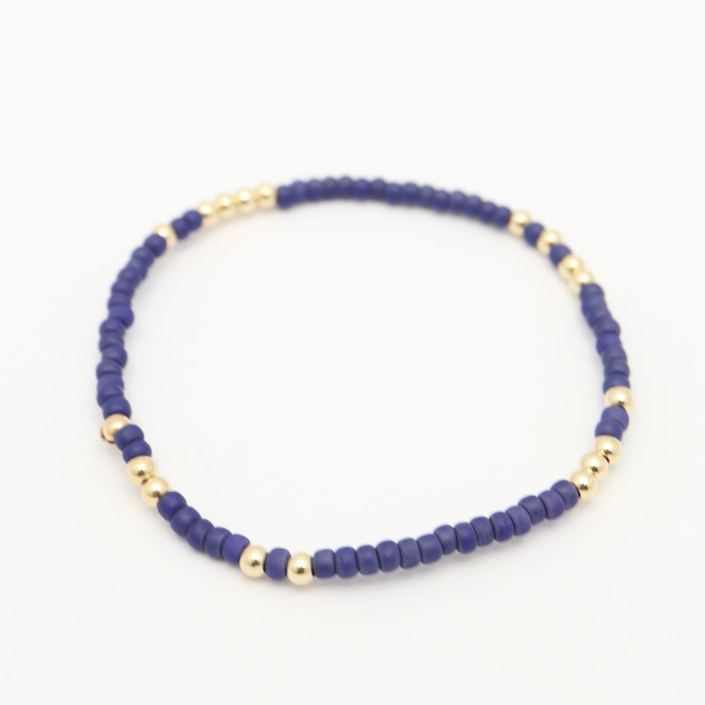 Japanese Toho Seed Bead & Gold Stretch Bracelet - Cobalt