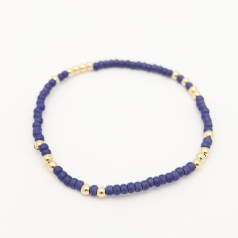 Japanese Toho Seed Bead & Gold Stretch Bracelet - Cobalt