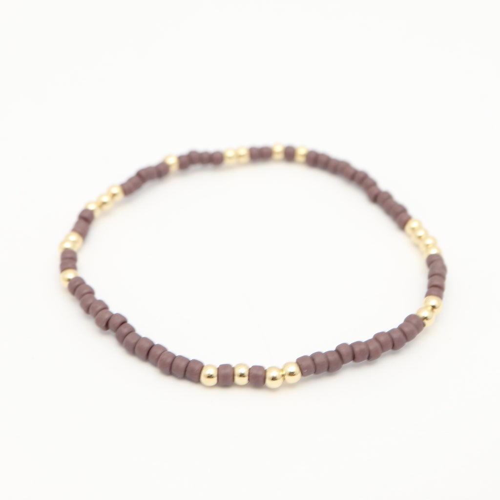 Japanese Toho Seed Bead & Gold Stretch Bracelet - Mauve