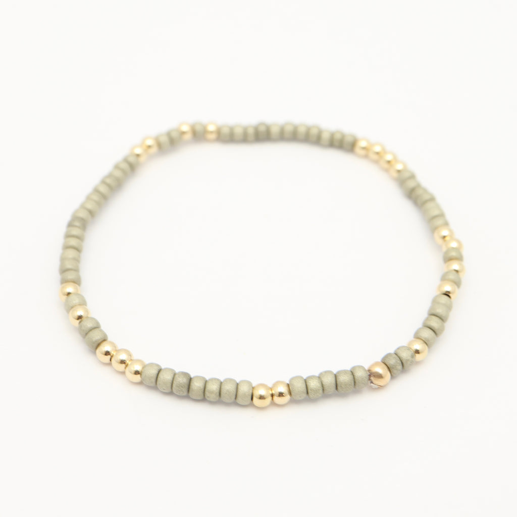 Japanese Toho Seed & Gold Stretch Bracelet - Gun Metal Grey