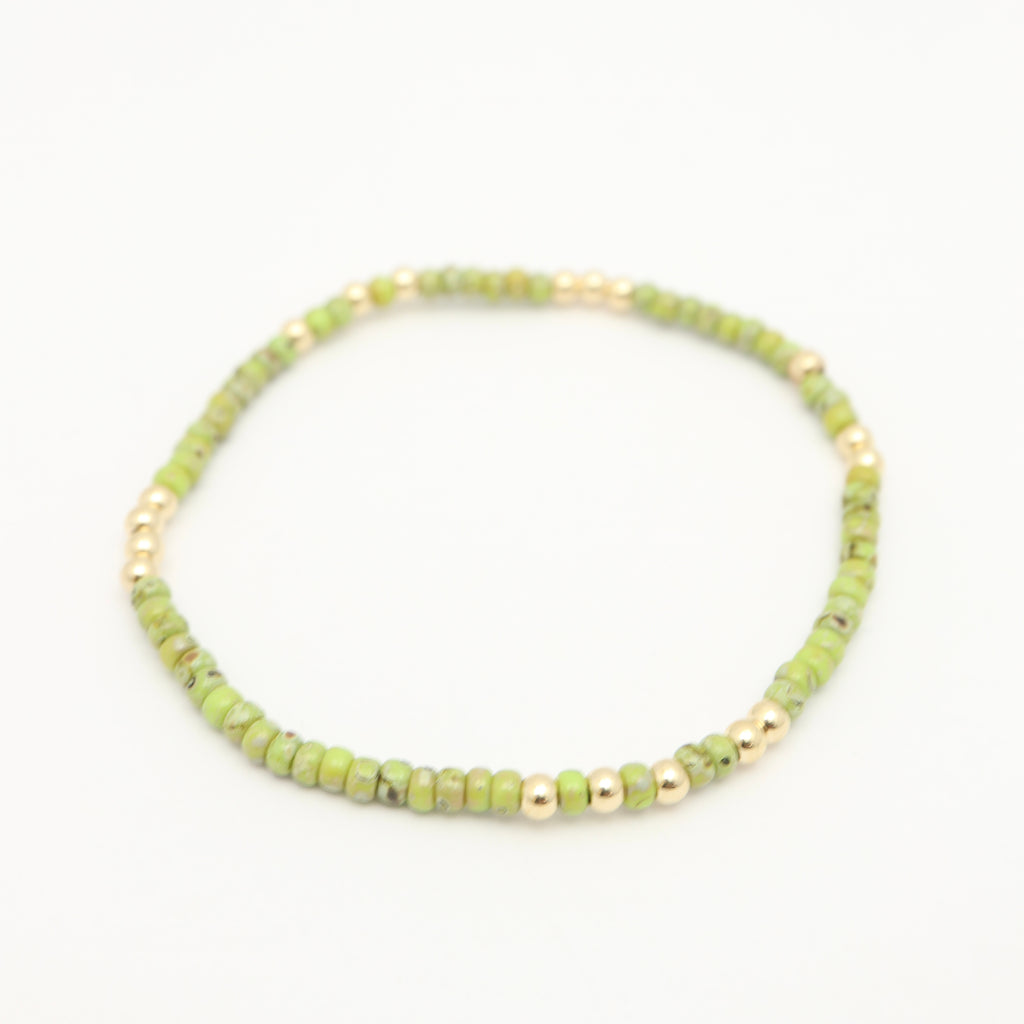 Japanese Toho Bead & Gold Stretch Bracelet - Chartreuse