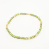 Japanese Toho Bead & Gold Stretch Bracelet - Chartreuse