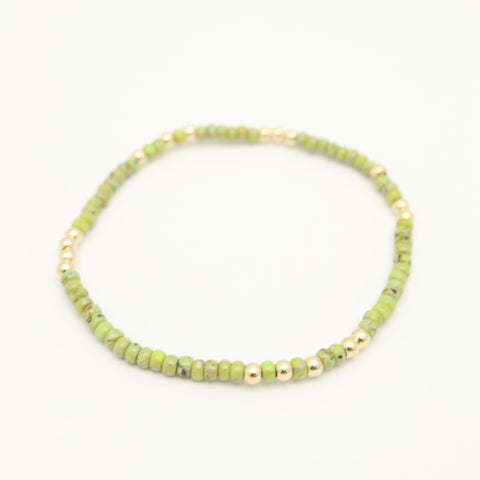 Japanese Toho Bead & Gold Stretch Bracelet - Chartreuse