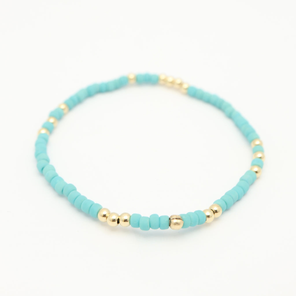 Japanese Toho Seed Bead & Gold Stretch Bracelet - Turquoise
