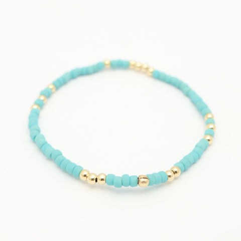 Japanese Toho Seed Bead & Gold Stretch Bracelet - Turquoise