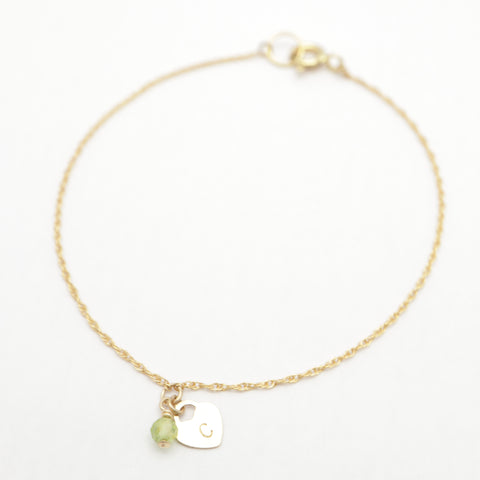 Dainty Heart & Birthstone Bracelet - Gold