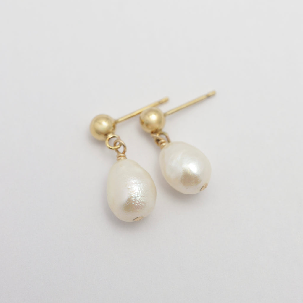 Pearl Drop Stud Earrings - Gold