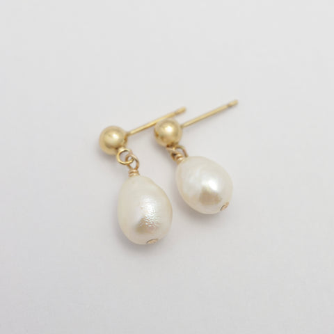 Pearl Drop Stud Earrings - Gold