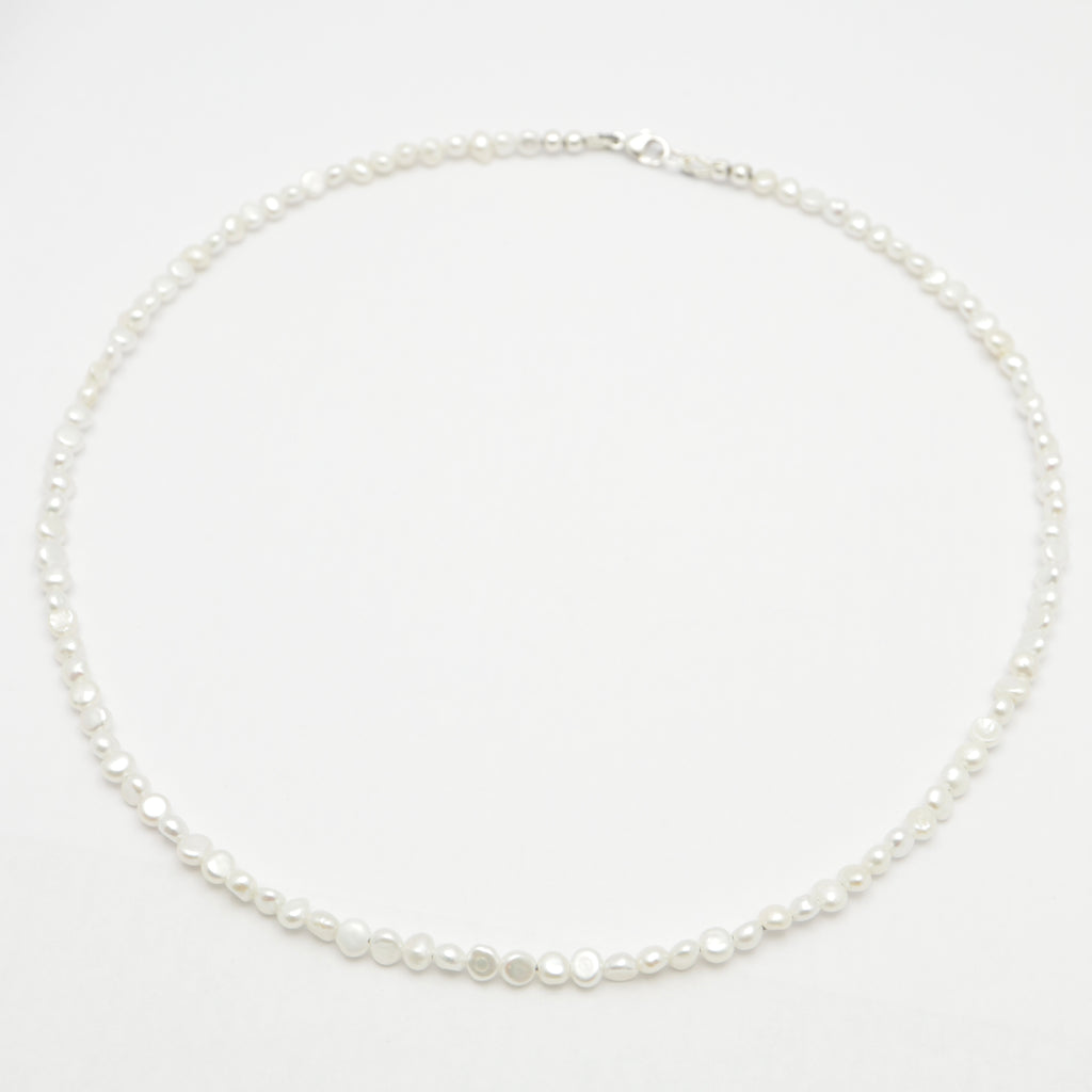 Elegant petite pearl necklace- silver
