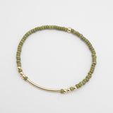 Alpine Collection: Botanical Green Japanese Toho Seed Beads & Gold Bar Stretch Bracelet