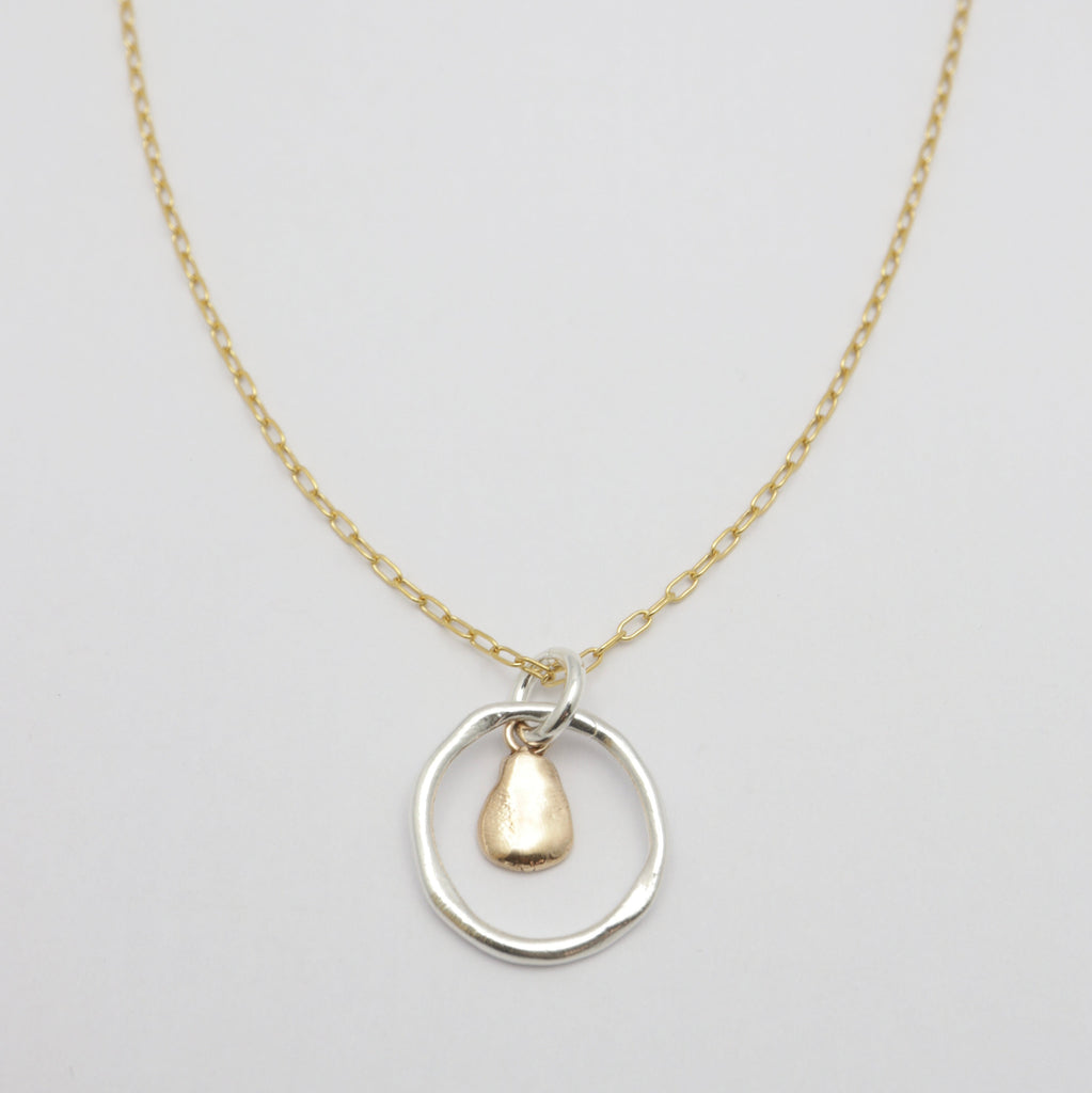 Solitary Pebble & Silver Link Necklace