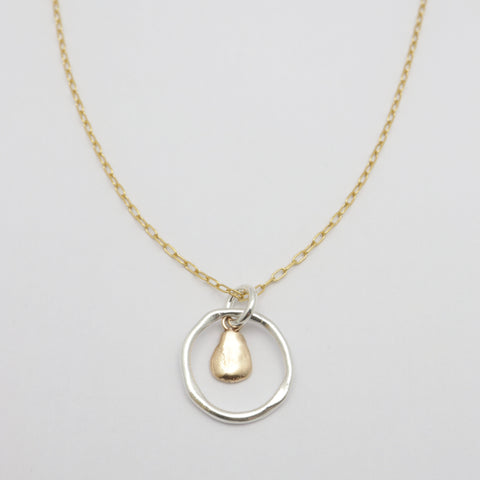Solitary Pebble & Silver Link Necklace