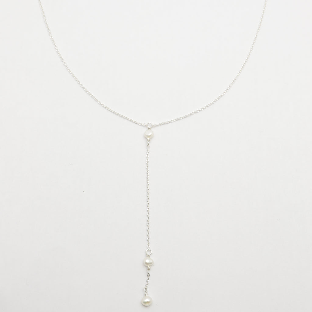 Petite Pearl Lariat Necklace - Silver
