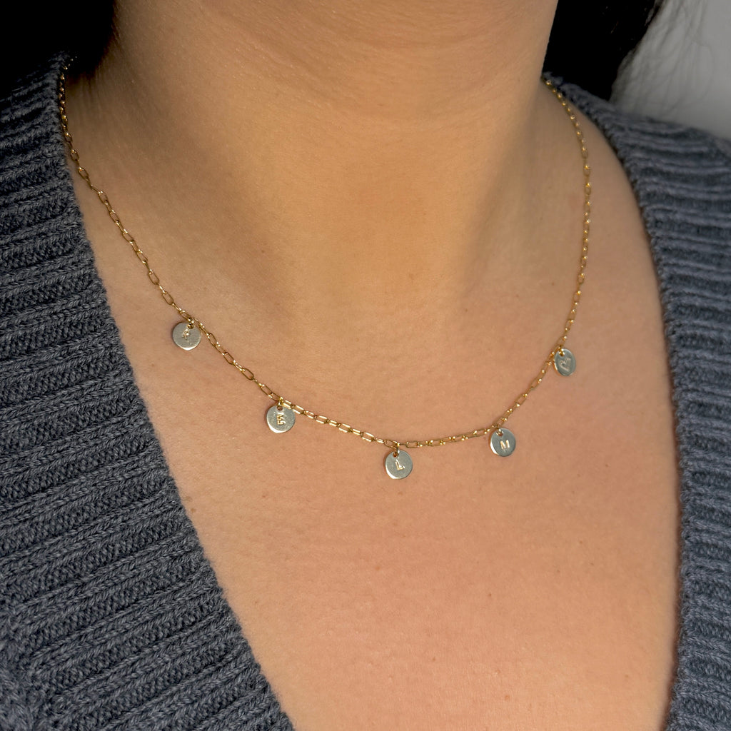 Personalized Five Mini Stationary Gold Disc Necklace