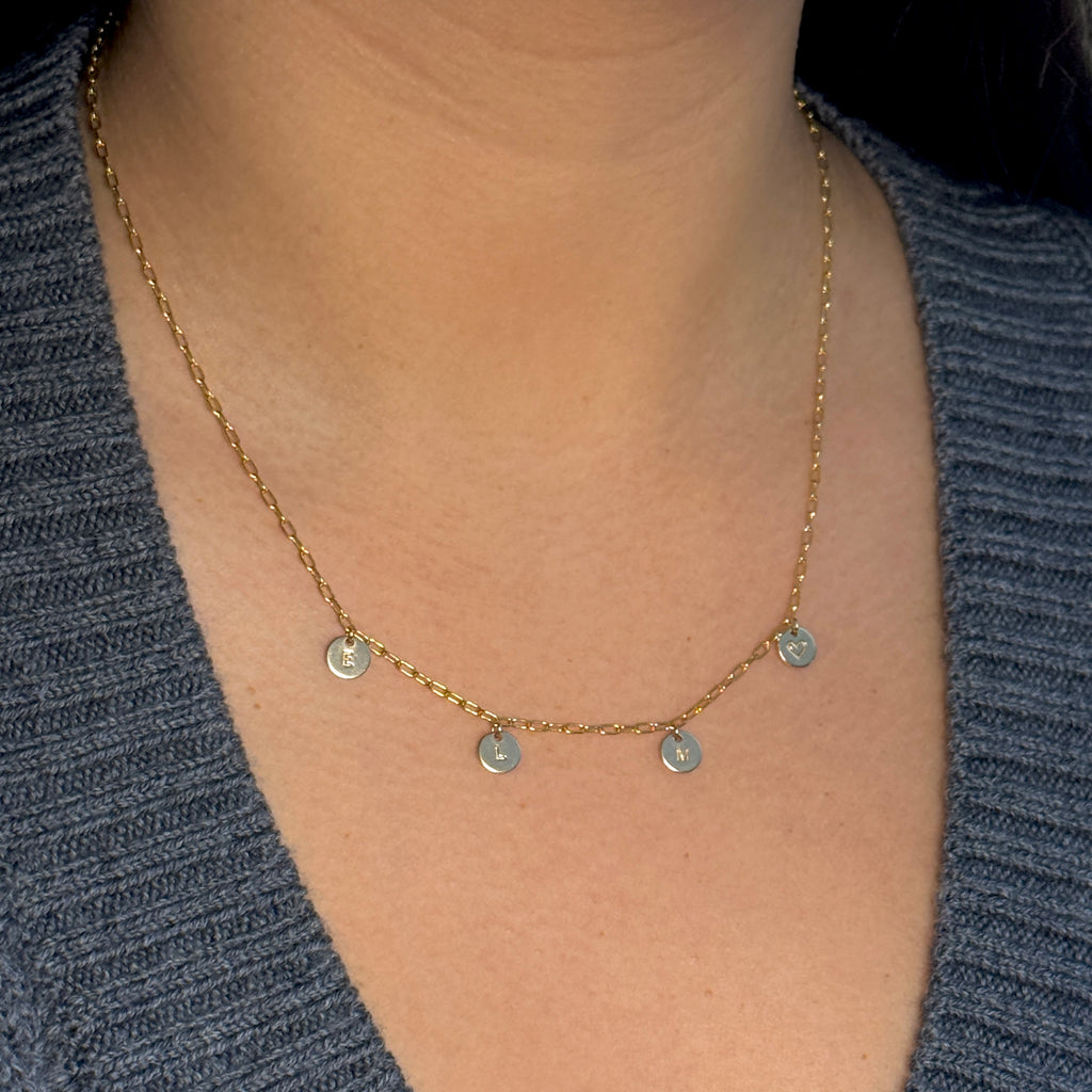 Personalized Four Mini Stationary Gold Disc Necklace