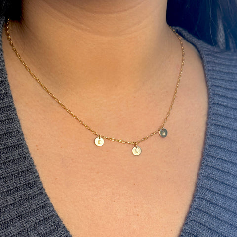 Personalized Three Mini Stationary Gold Disc Necklace